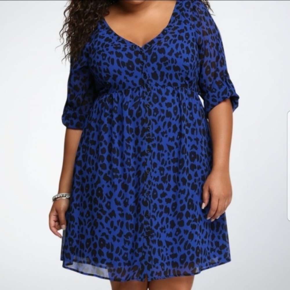 torrid Blue and Black Leopard Print V-Neck Dress